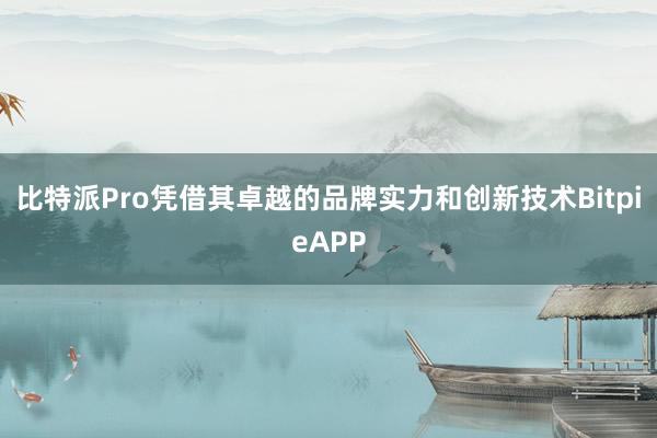 比特派Pro凭借其卓越的品牌实力和创新技术BitpieAPP